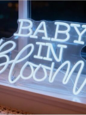 White Neon 'BABY IN BLOOM' Sign